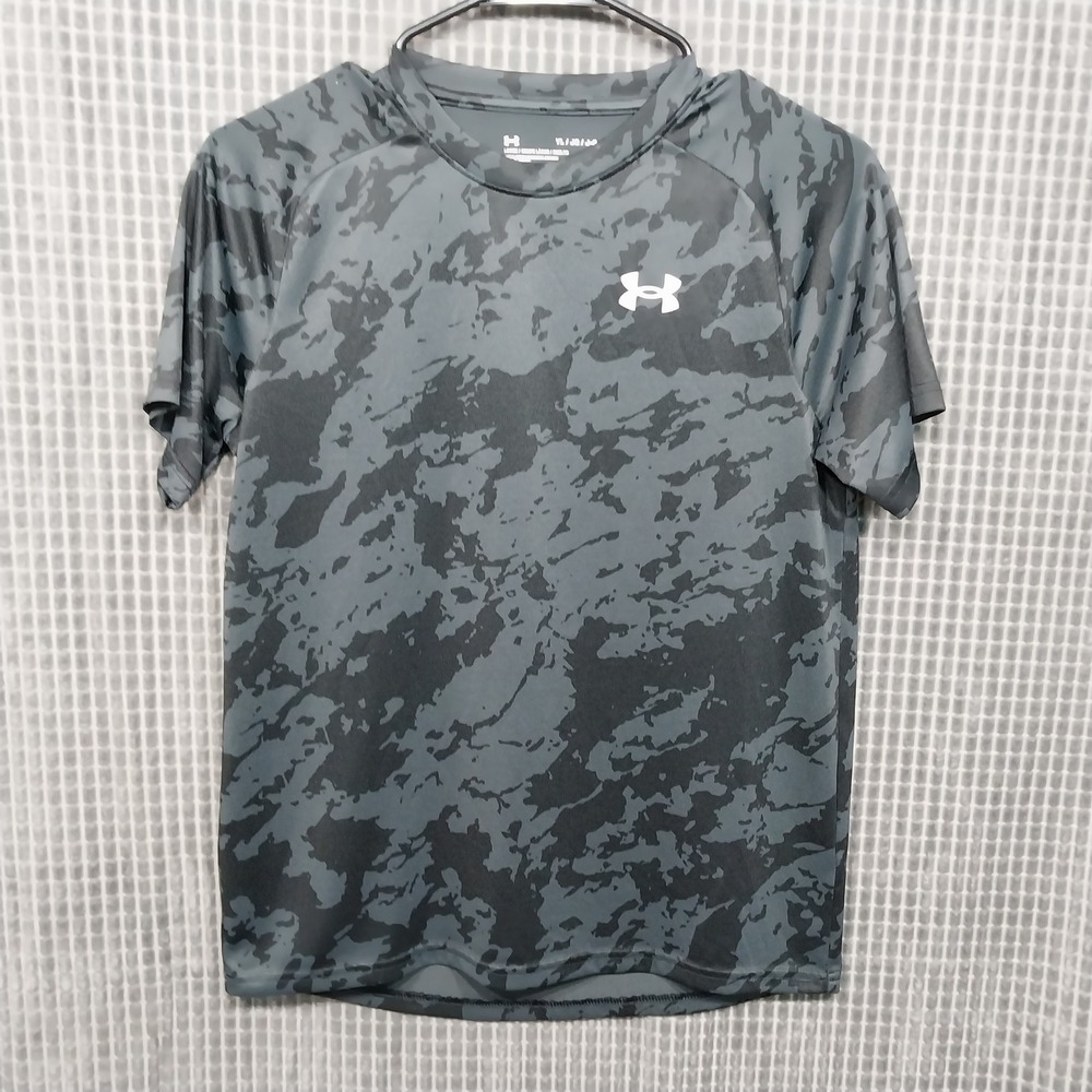 Under Armour T-Shirt Kids Camo Print Loose Fit YL Grey Black 1363284